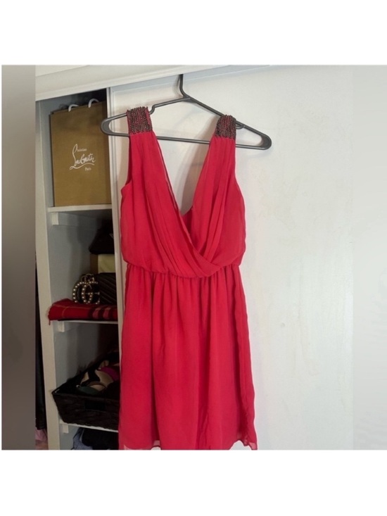 Zara Dresses & Skirts - Zara Red Sleeveless V-Neck Mini Dress with Beaded Straps